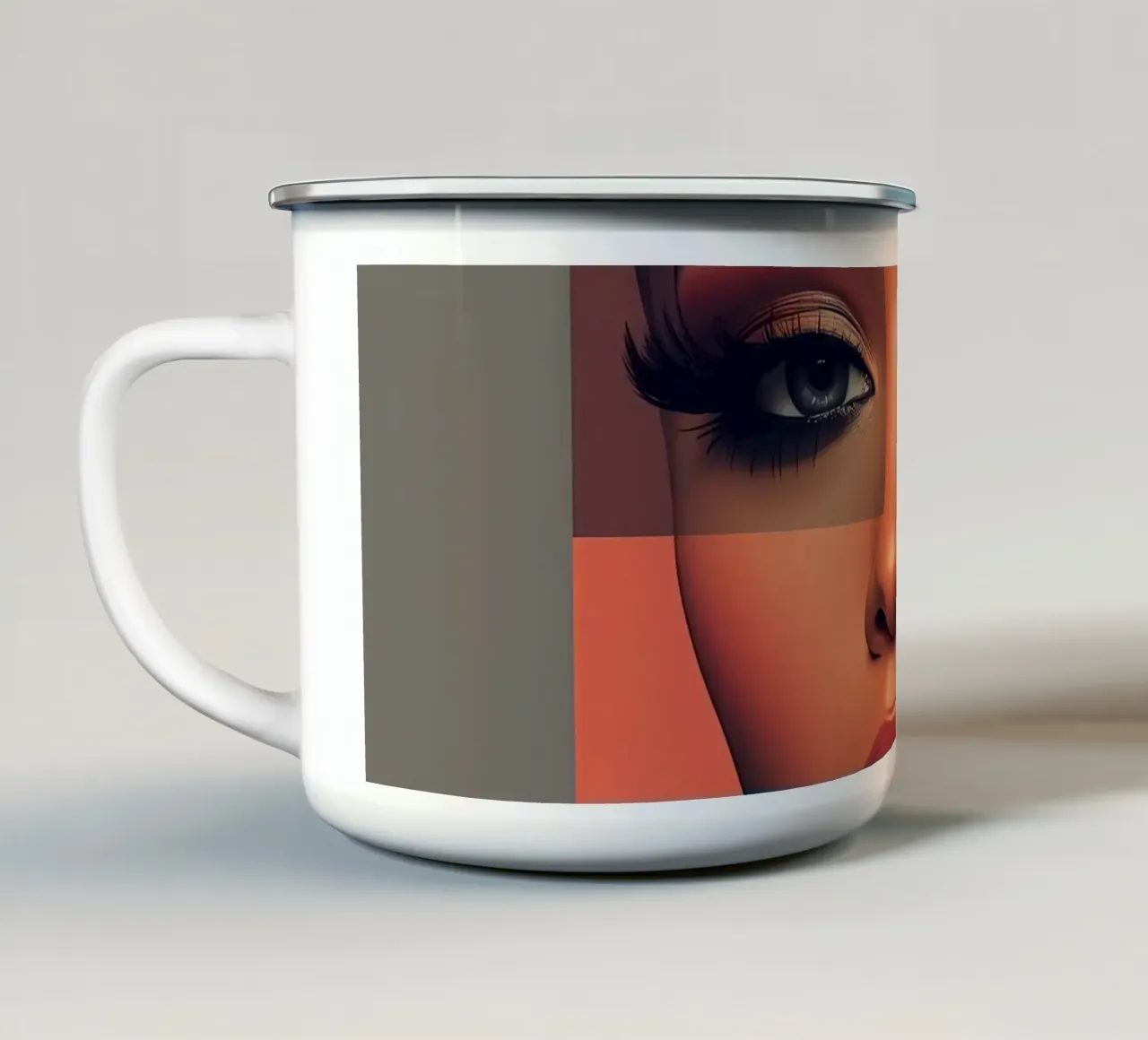 Volto di donna con sovrapposizione geometrica tazza in smalto da DesignDoodle