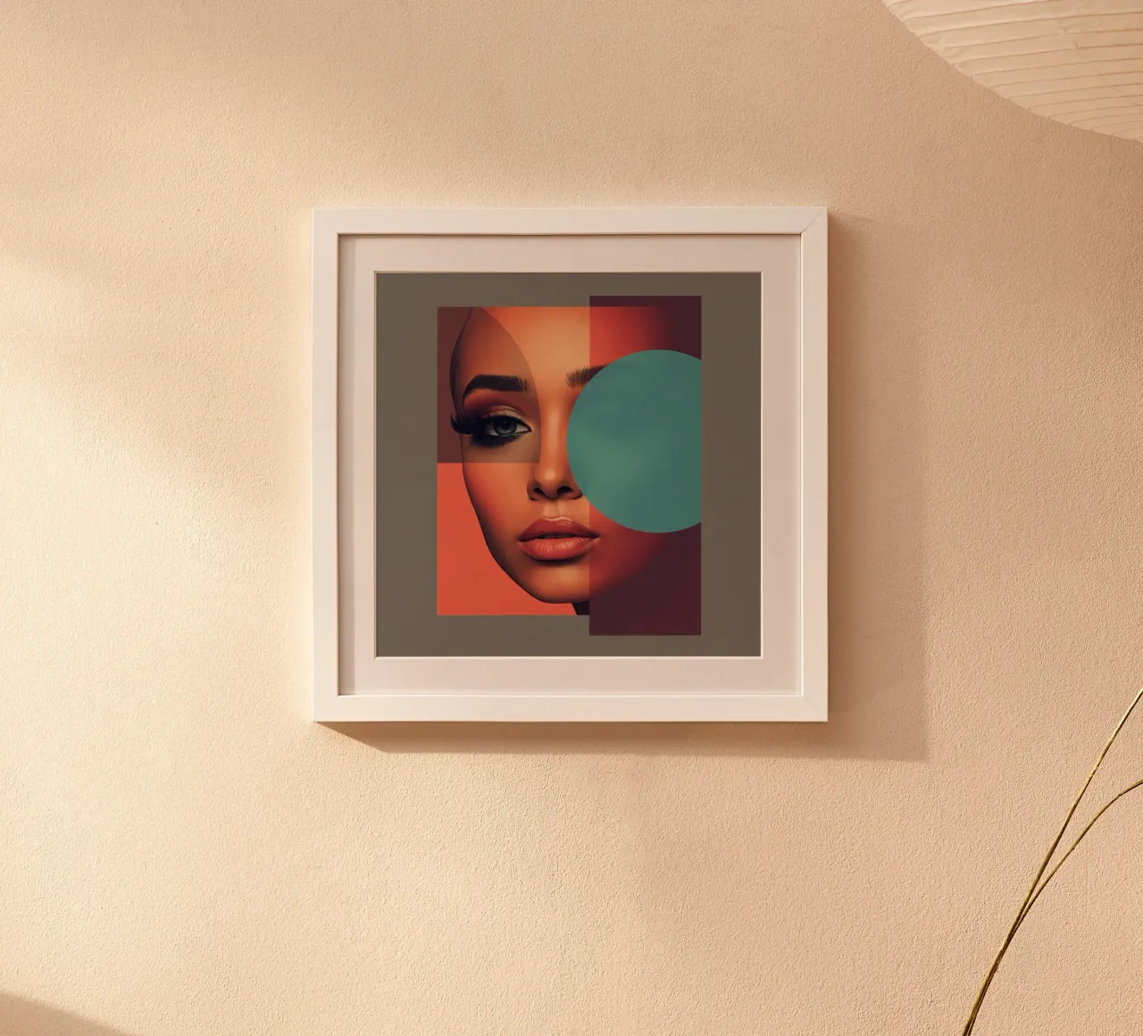 Volto di donna con sovrapposizione geometrica poster con telaio in plastica da DesignDoodle