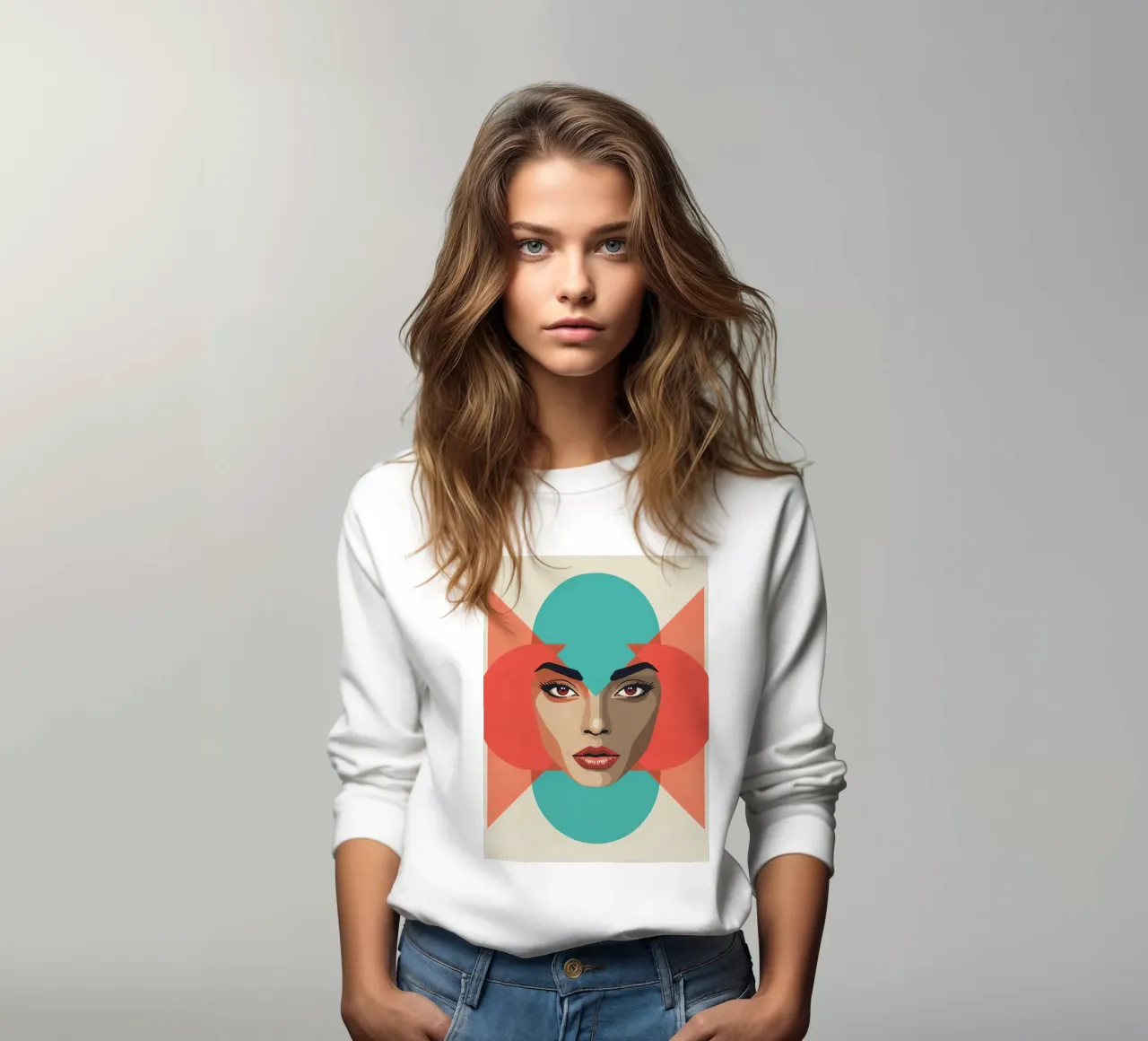 Volto di donna con sovrapposizioni geometriche forme astratte felpa da DesignDoodle