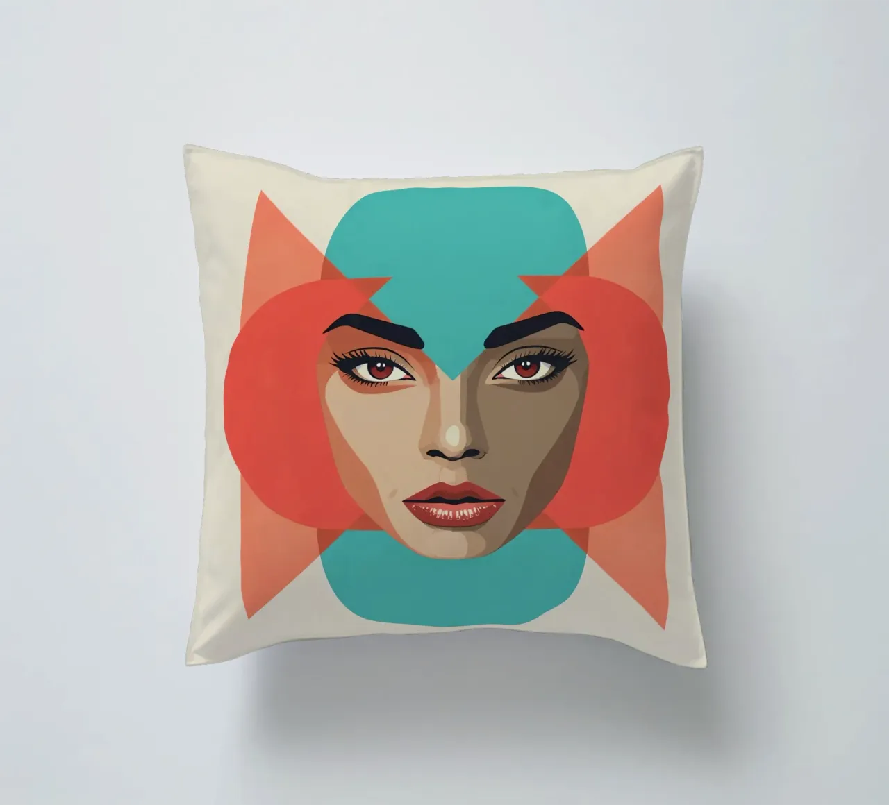 Volto di donna con sovrapposizioni geometriche forme astratte cuscino da DesignDoodle