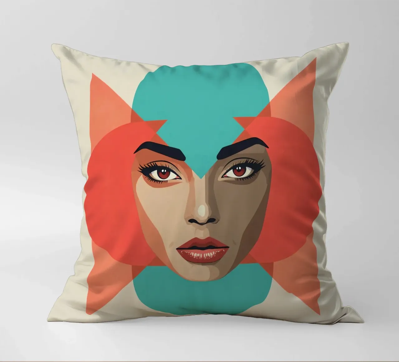 Volto di donna con sovrapposizioni geometriche forme astratte cuscino da DesignDoodle
