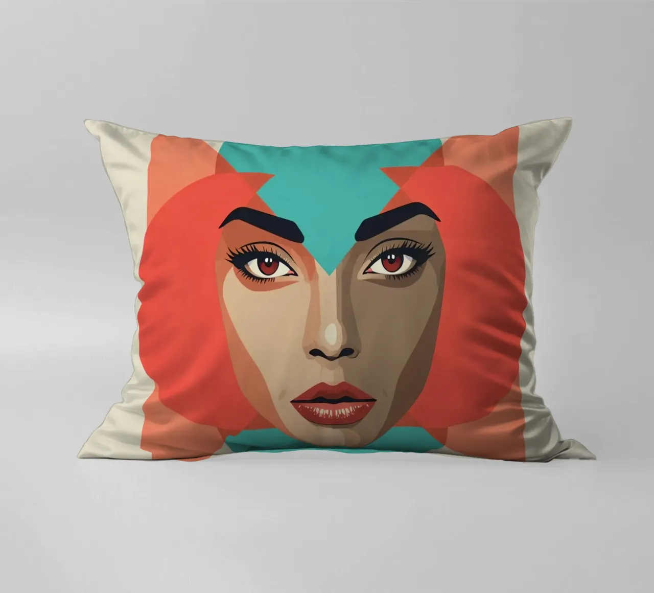 Volto di donna con sovrapposizioni geometriche forme astratte cuscino da DesignDoodle
