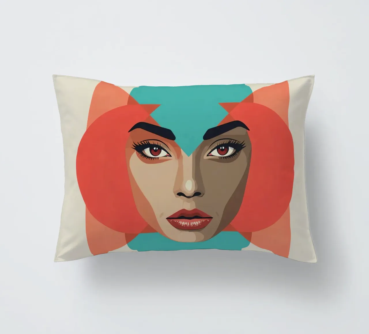 Volto di donna con sovrapposizioni geometriche forme astratte cuscino da DesignDoodle