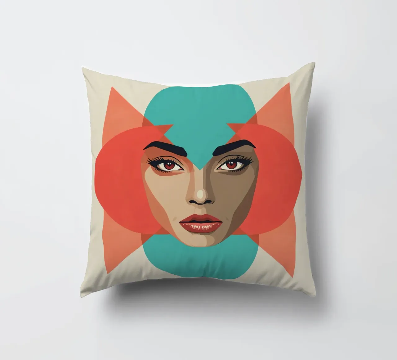 Volto di donna con sovrapposizioni geometriche forme astratte cuscino da DesignDoodle