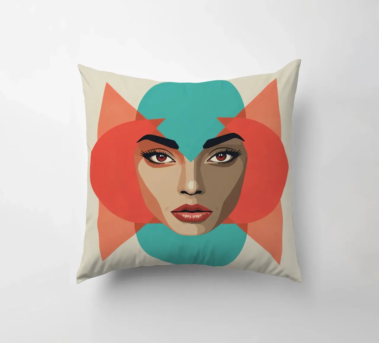 Volto di donna con sovrapposizioni geometriche forme astratte cuscino da DesignDoodle