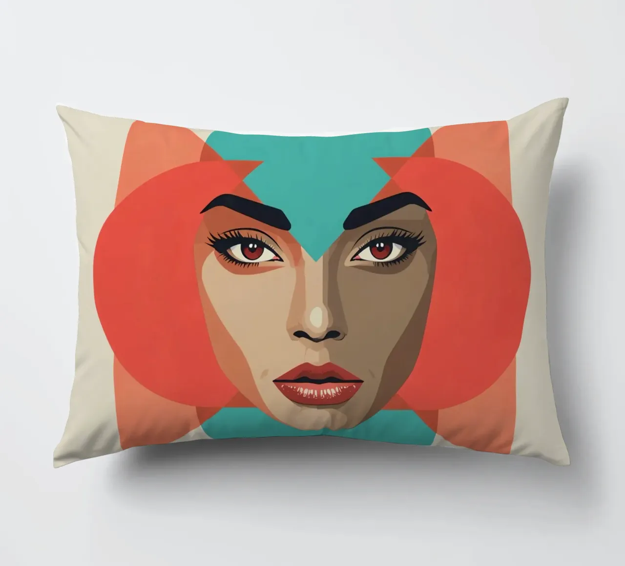 Volto di donna con sovrapposizioni geometriche forme astratte cuscino da DesignDoodle