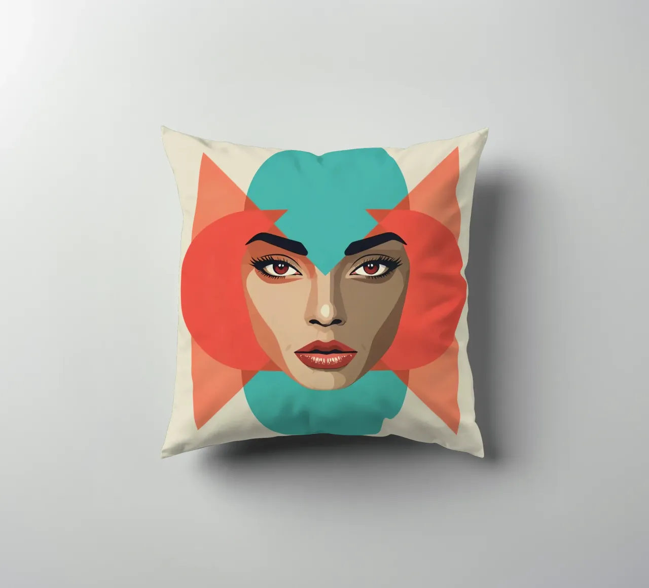 Volto di donna con sovrapposizioni geometriche forme astratte cuscino da DesignDoodle