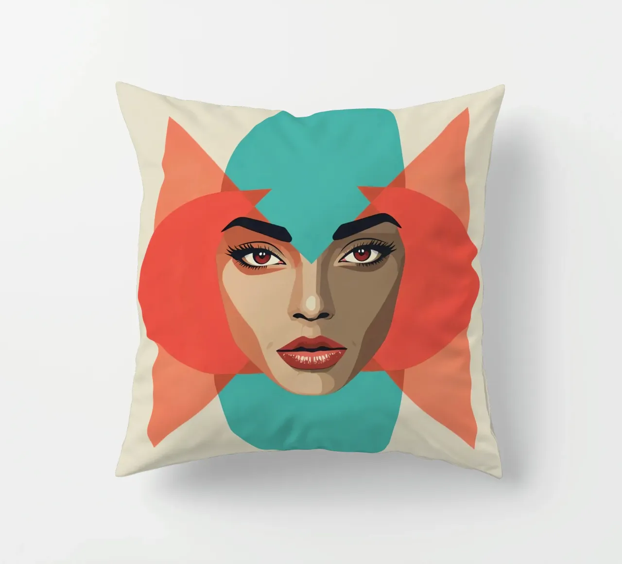 Volto di donna con sovrapposizioni geometriche forme astratte cuscino da DesignDoodle