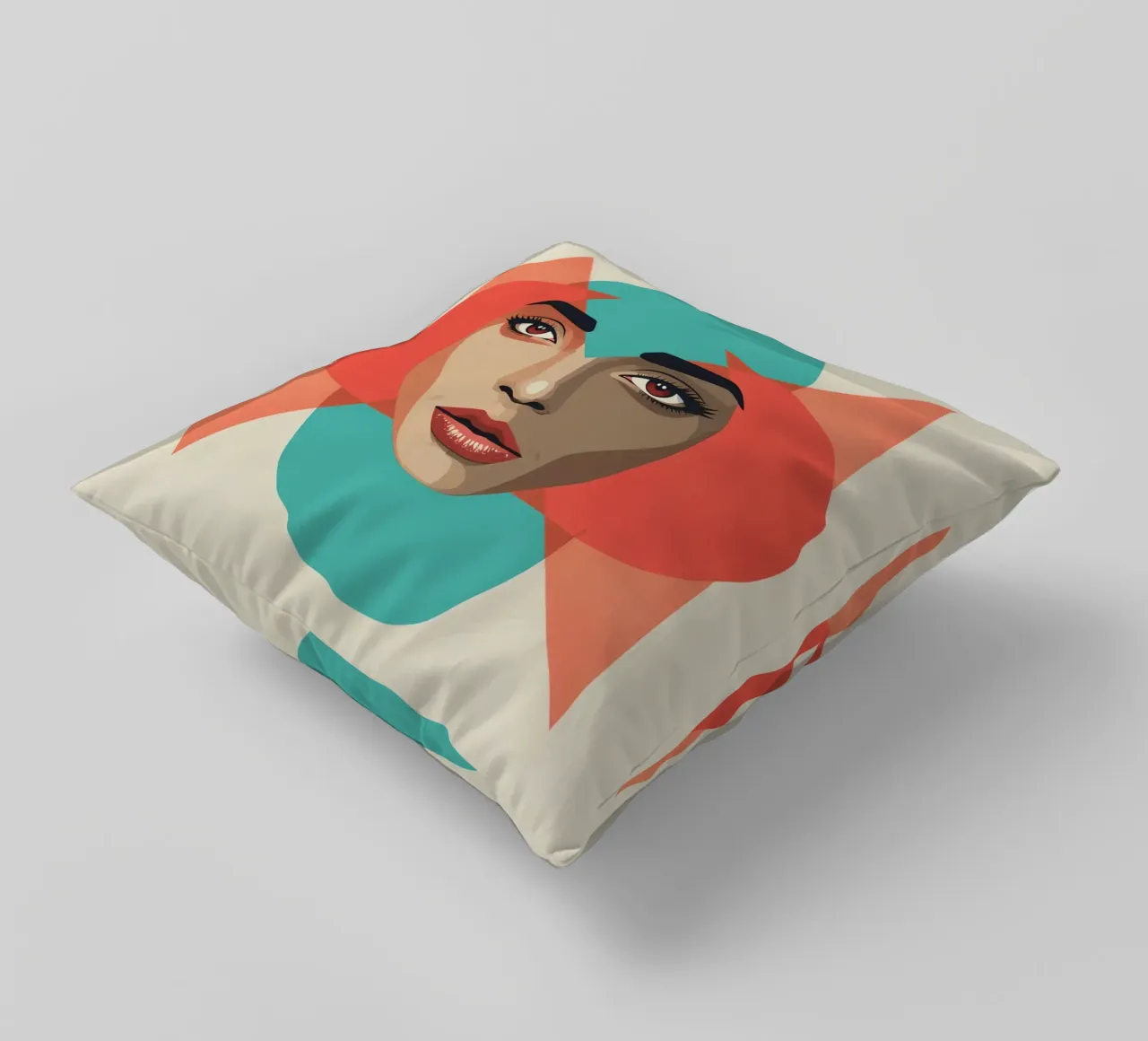 Volto di donna con sovrapposizioni geometriche forme astratte cuscino da DesignDoodle