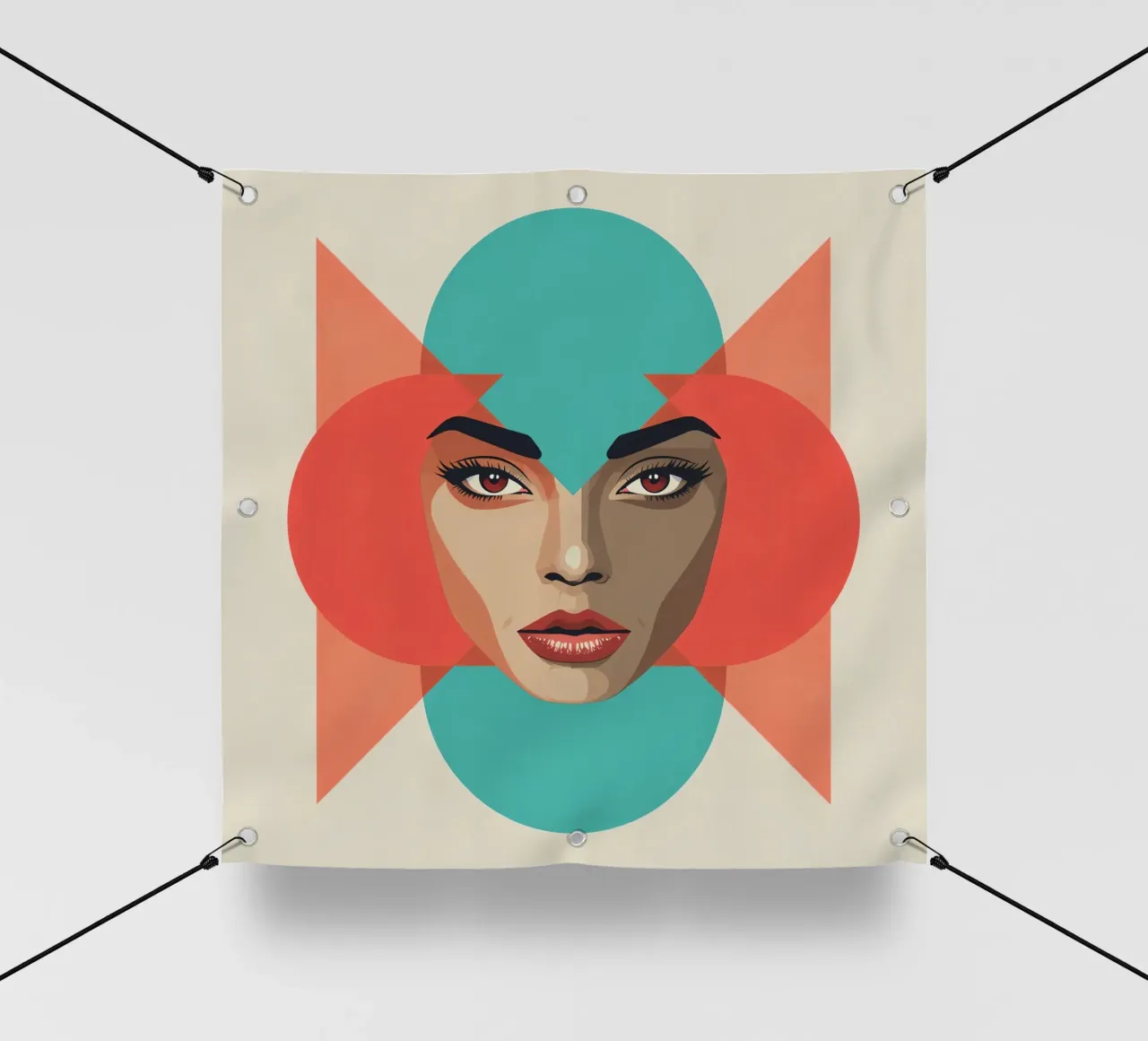 Volto di donna con sovrapposizioni geometriche forme astratte telo in pvc da DesignDoodle