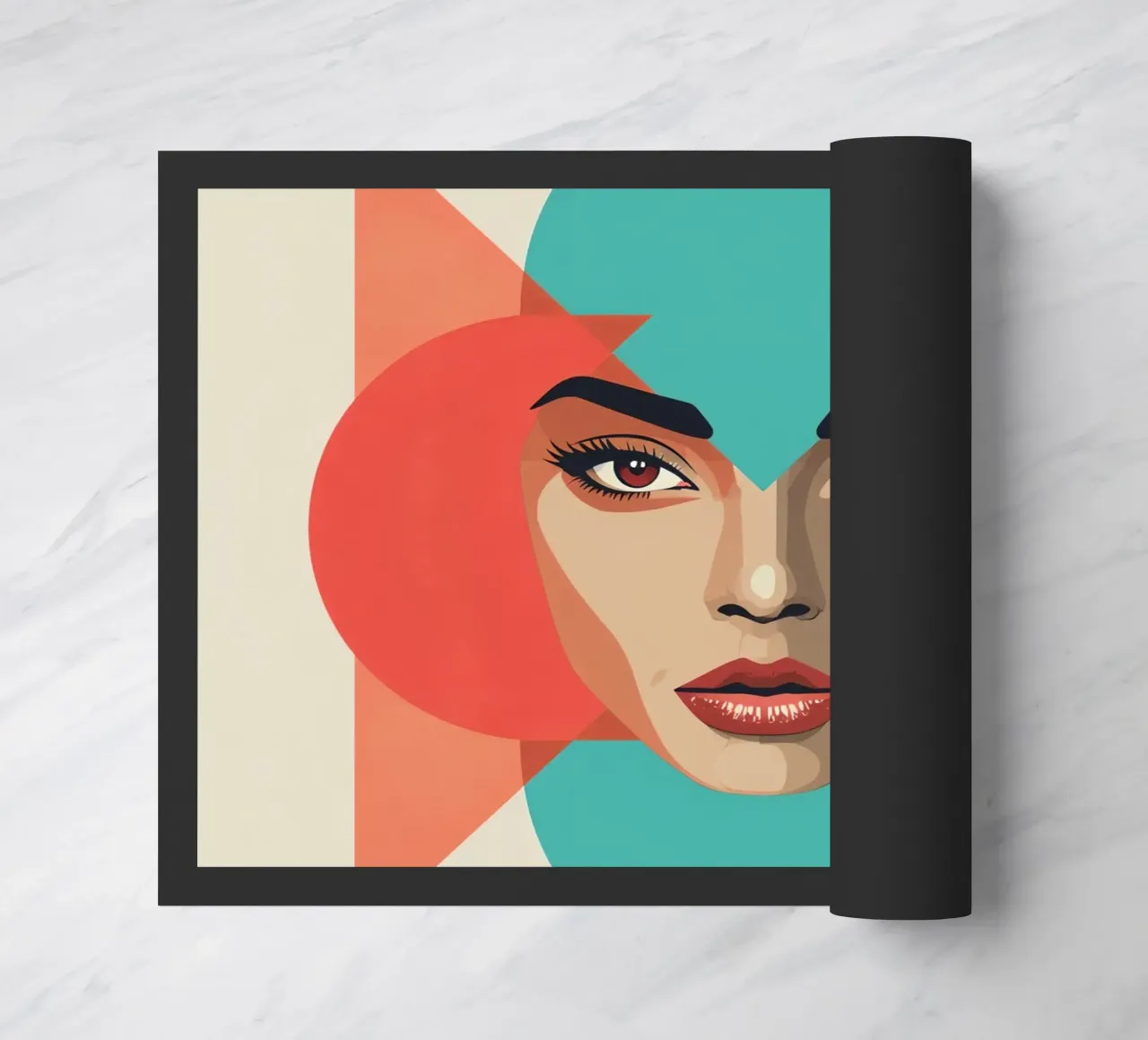Volto di donna con sovrapposizioni geometriche forme astratte zerbino da DesignDoodle