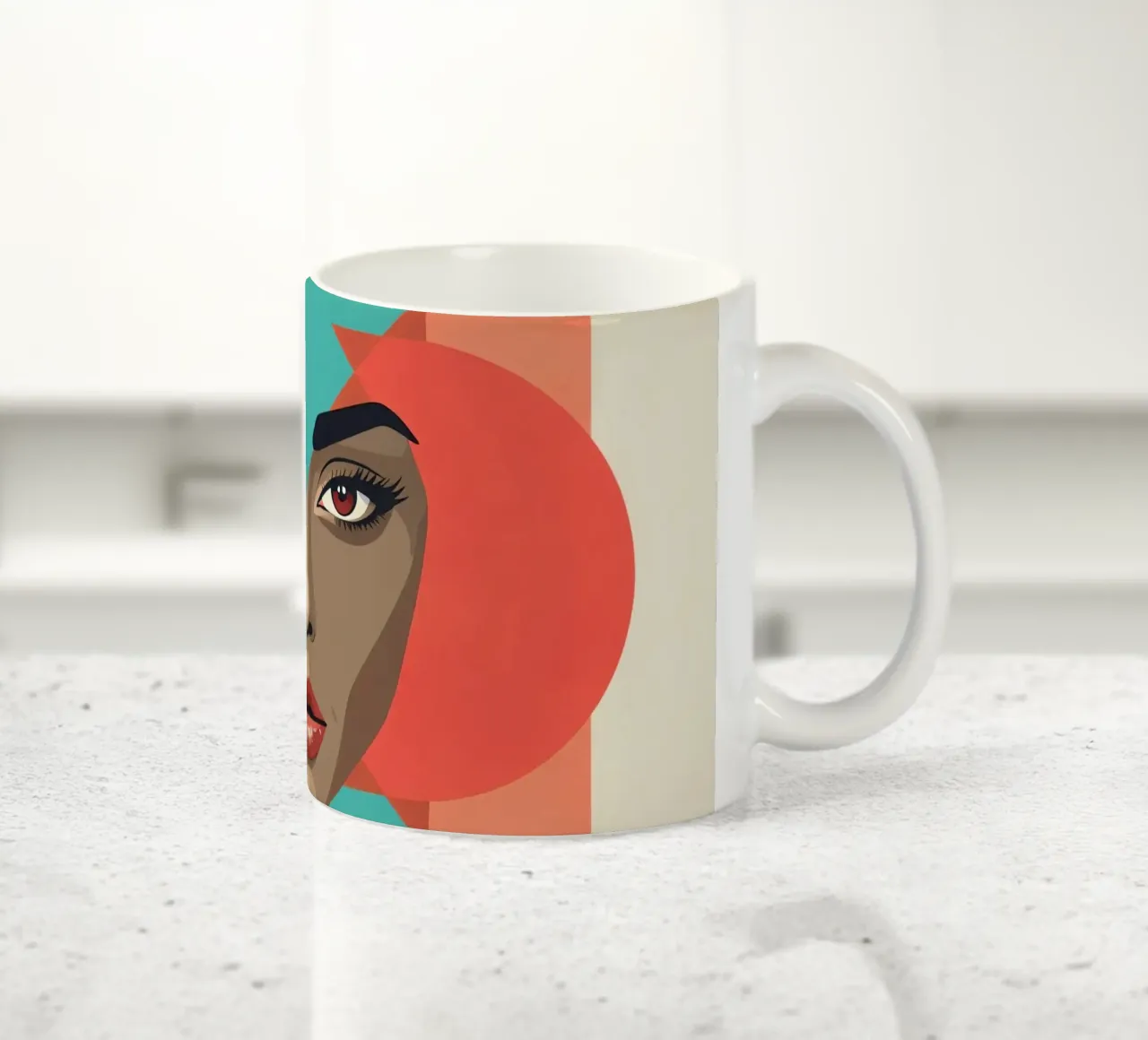 Volto di donna con sovrapposizioni geometriche forme astratte tazza in ceramica da DesignDoodle