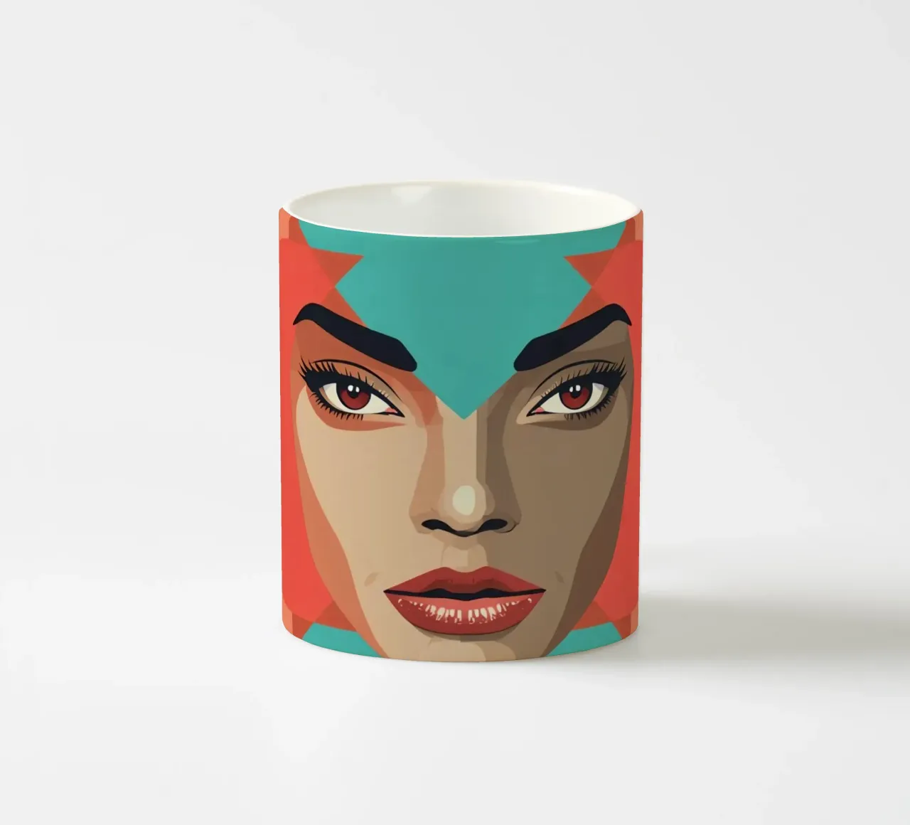 Volto di donna con sovrapposizioni geometriche forme astratte tazza in ceramica da DesignDoodle