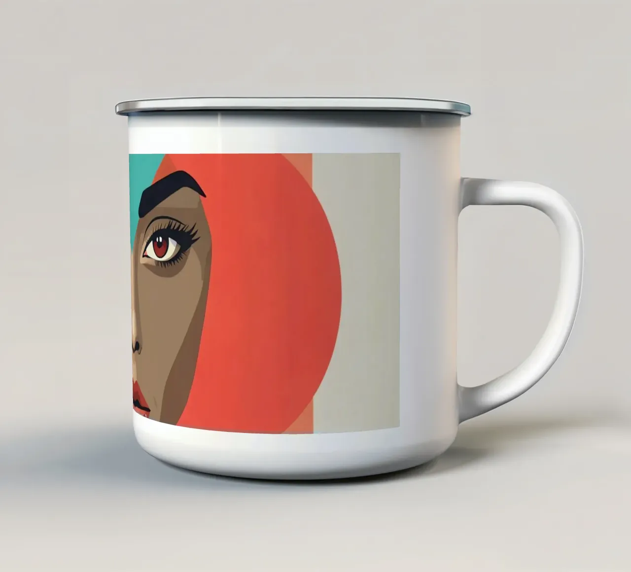 Volto di donna con sovrapposizioni geometriche forme astratte tazza in smalto da DesignDoodle