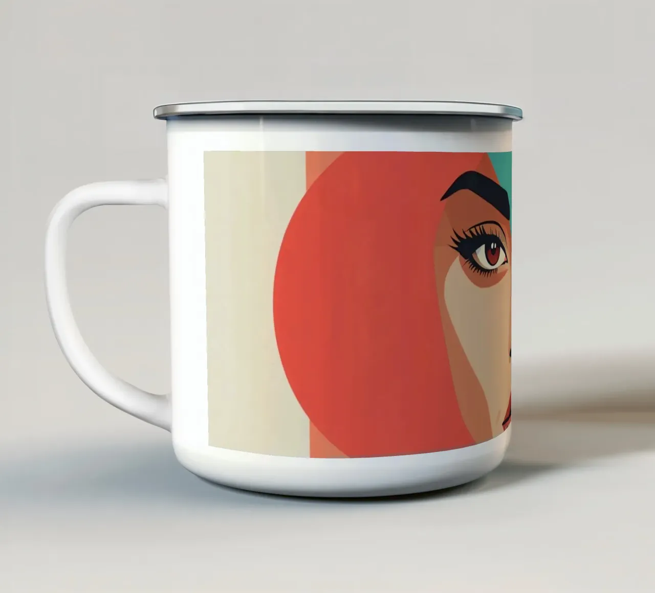 Volto di donna con sovrapposizioni geometriche forme astratte tazza in smalto da DesignDoodle