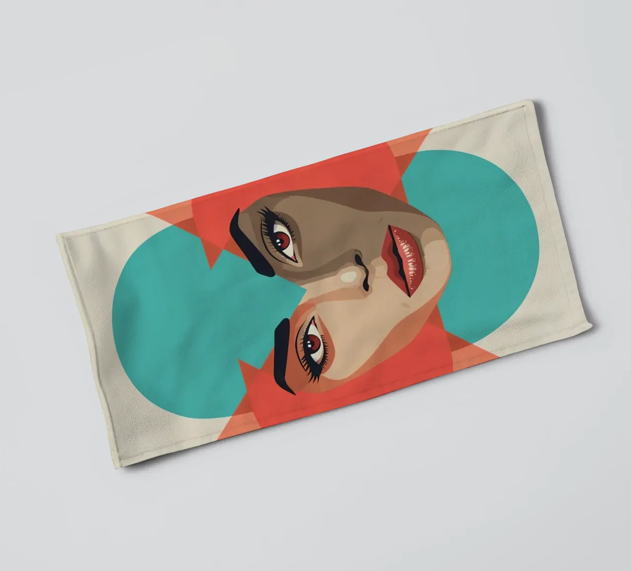 Woman's Face with Geometric Overlays abstract shapes towel by DesignDoodle