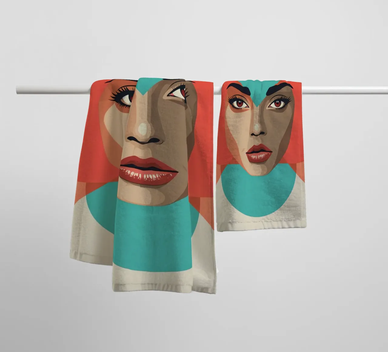 Woman's Face with Geometric Overlays abstract shapes towel by DesignDoodle