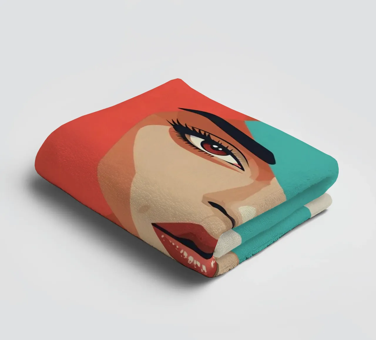 Woman's Face with Geometric Overlays abstract shapes towel by DesignDoodle