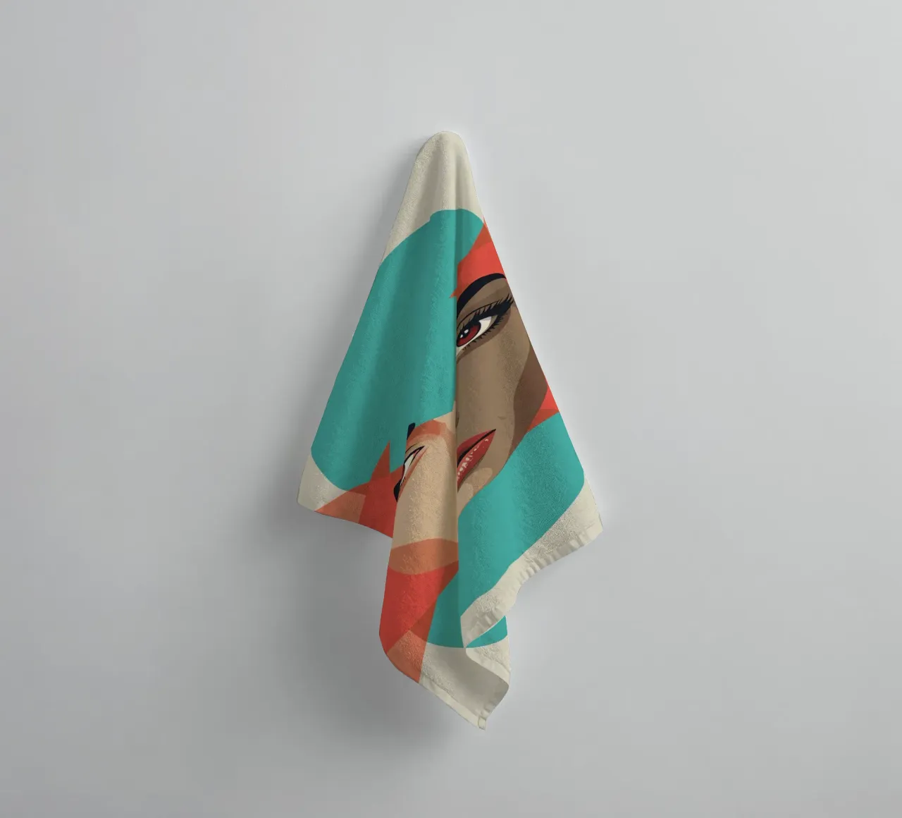 Woman's Face with Geometric Overlays abstract shapes towel by DesignDoodle