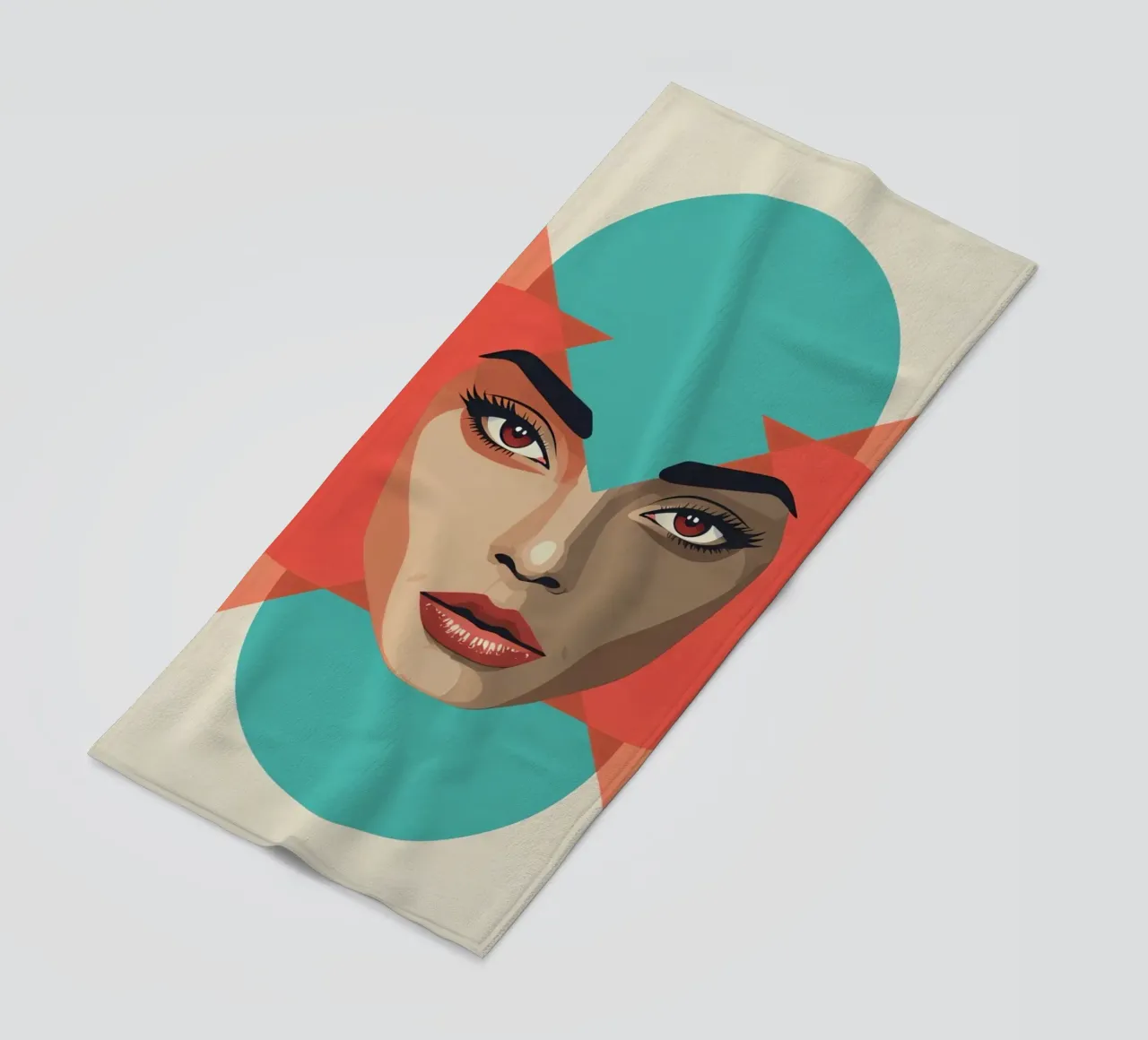 Volto di donna con sovrapposizioni geometriche forme astratte telo mare da DesignDoodle