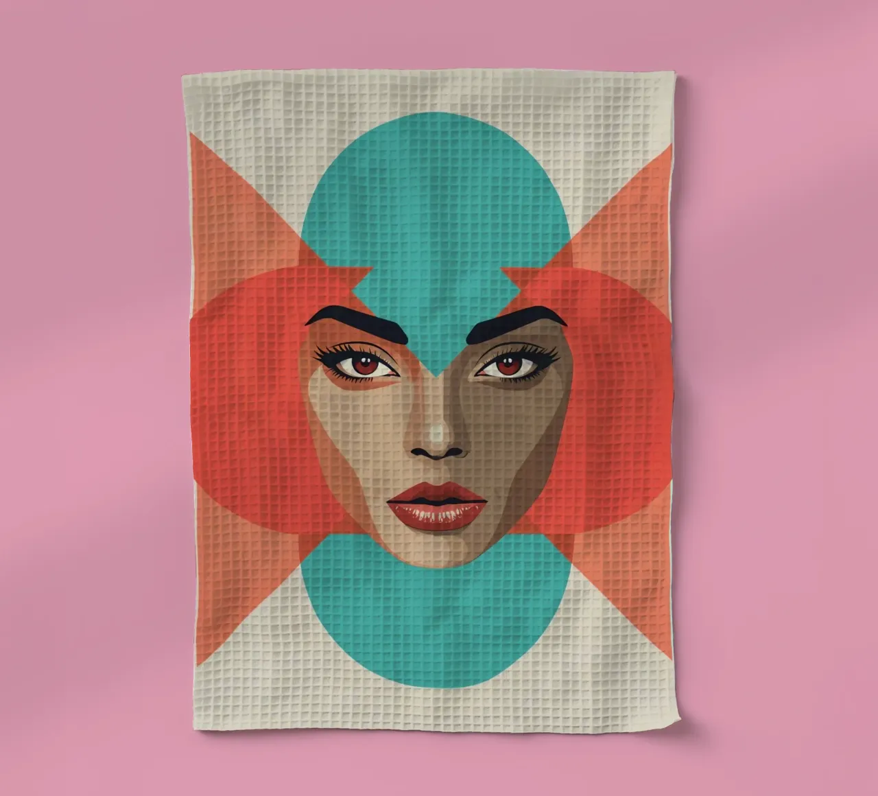 Volto di donna con sovrapposizioni geometriche forme astratte canovaccio da cucina da DesignDoodle