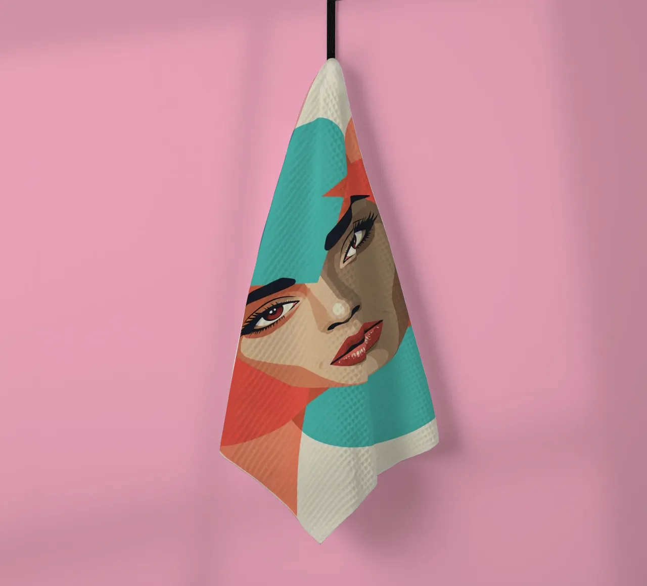 Volto di donna con sovrapposizioni geometriche forme astratte canovaccio da cucina da DesignDoodle