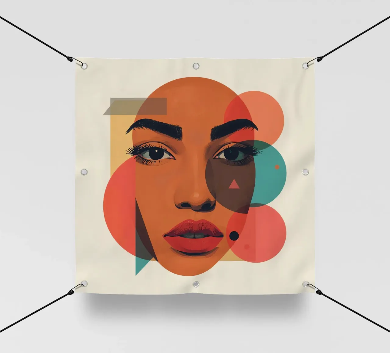 Volto di donna con sovrapposizione di forme geometriche telo in pvc da DesignDoodle