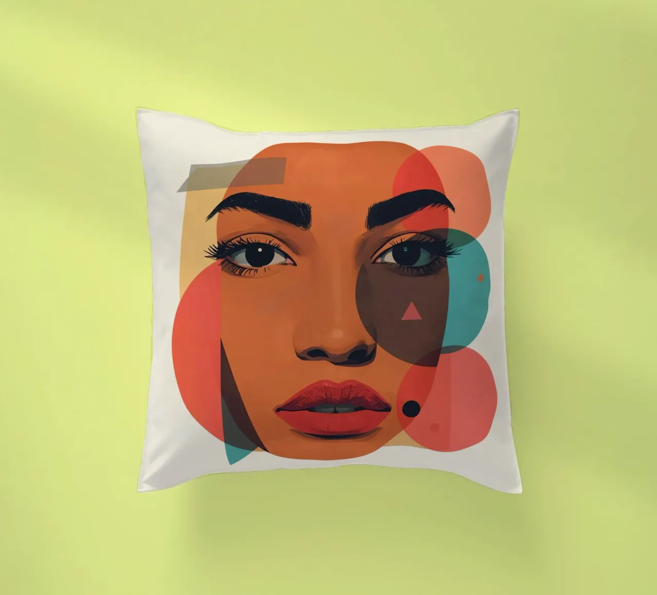 Volto di donna con sovrapposizione di forme geometriche cuscino da DesignDoodle