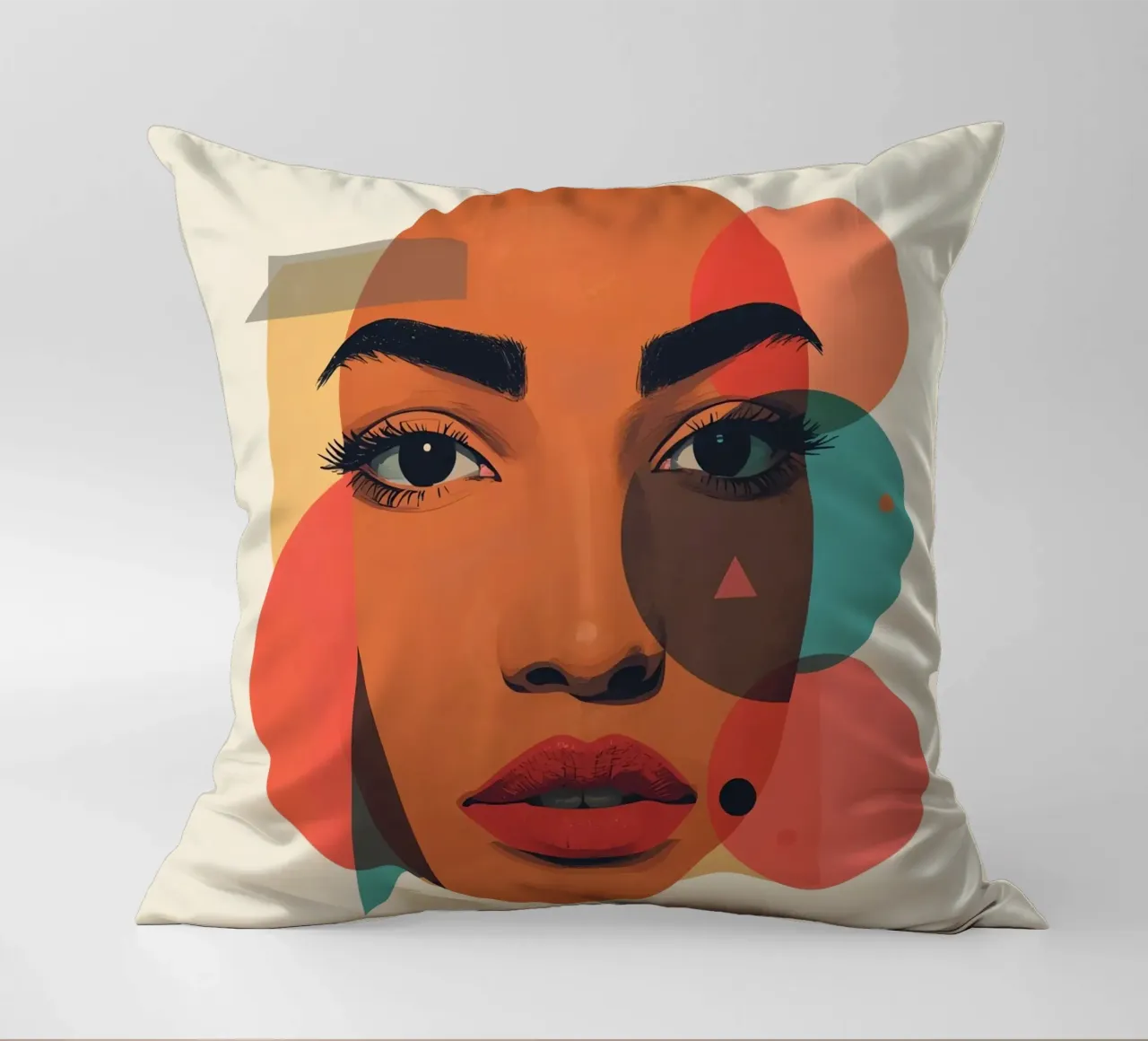 Volto di donna con sovrapposizione di forme geometriche cuscino da DesignDoodle