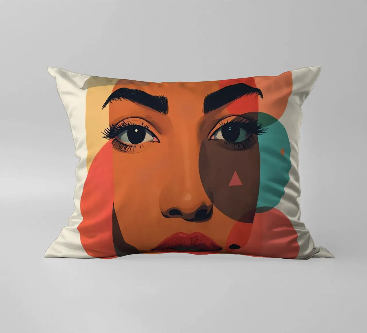 Volto di donna con sovrapposizione di forme geometriche cuscino da DesignDoodle
