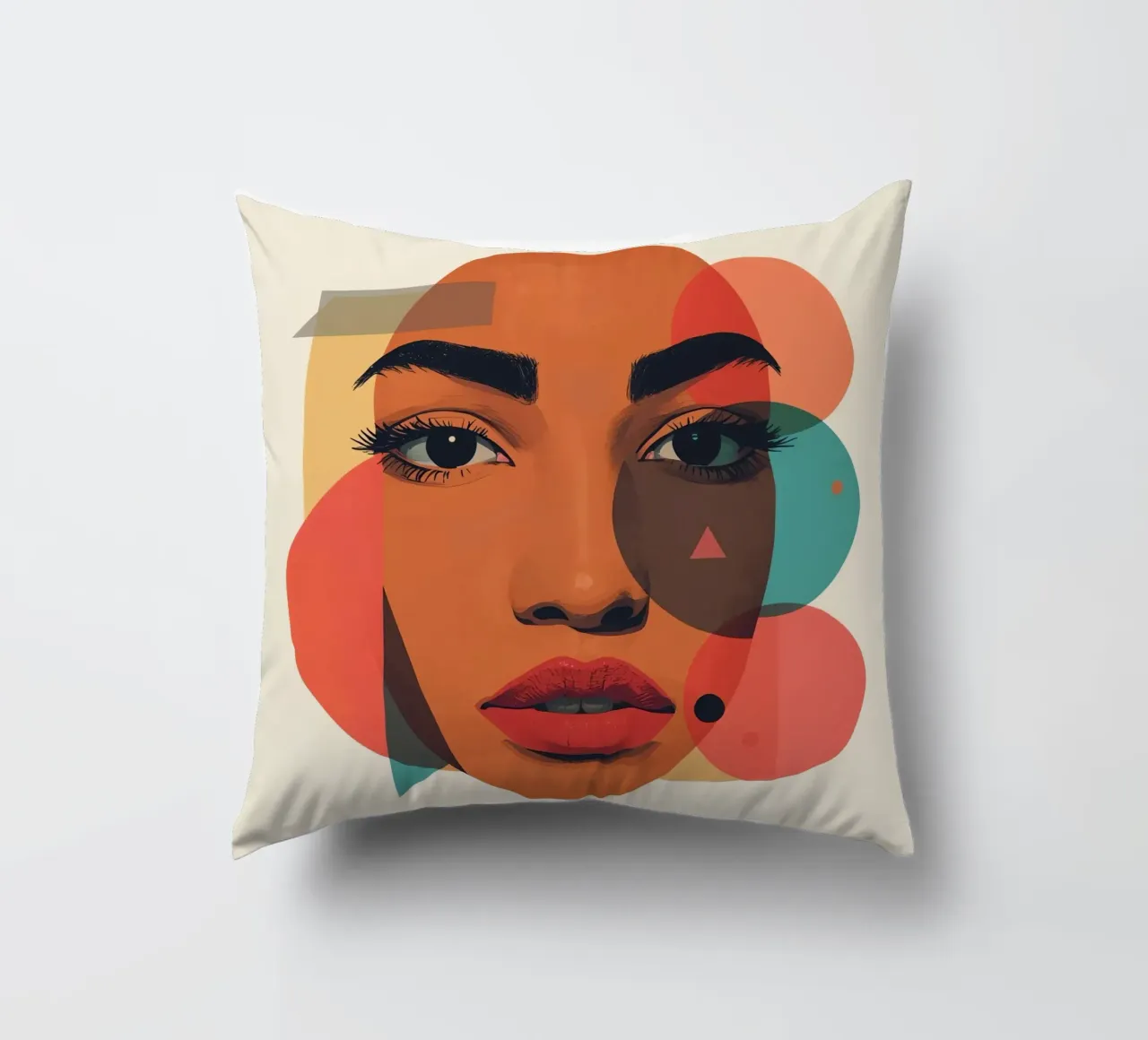 Volto di donna con sovrapposizione di forme geometriche cuscino da DesignDoodle