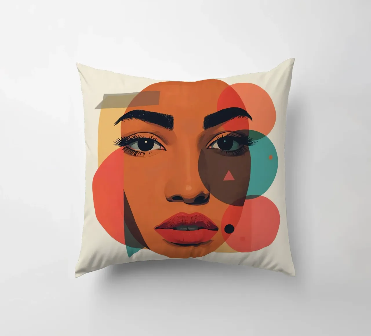 Volto di donna con sovrapposizione di forme geometriche cuscino da DesignDoodle