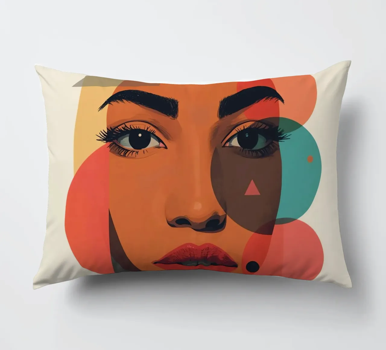 Volto di donna con sovrapposizione di forme geometriche cuscino da DesignDoodle