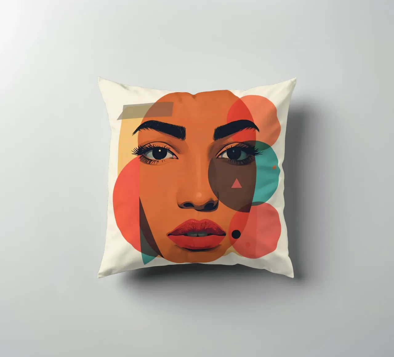 Volto di donna con sovrapposizione di forme geometriche cuscino da DesignDoodle