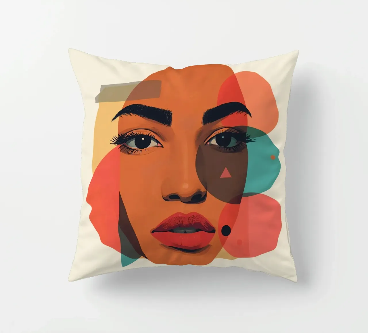 Volto di donna con sovrapposizione di forme geometriche cuscino da DesignDoodle