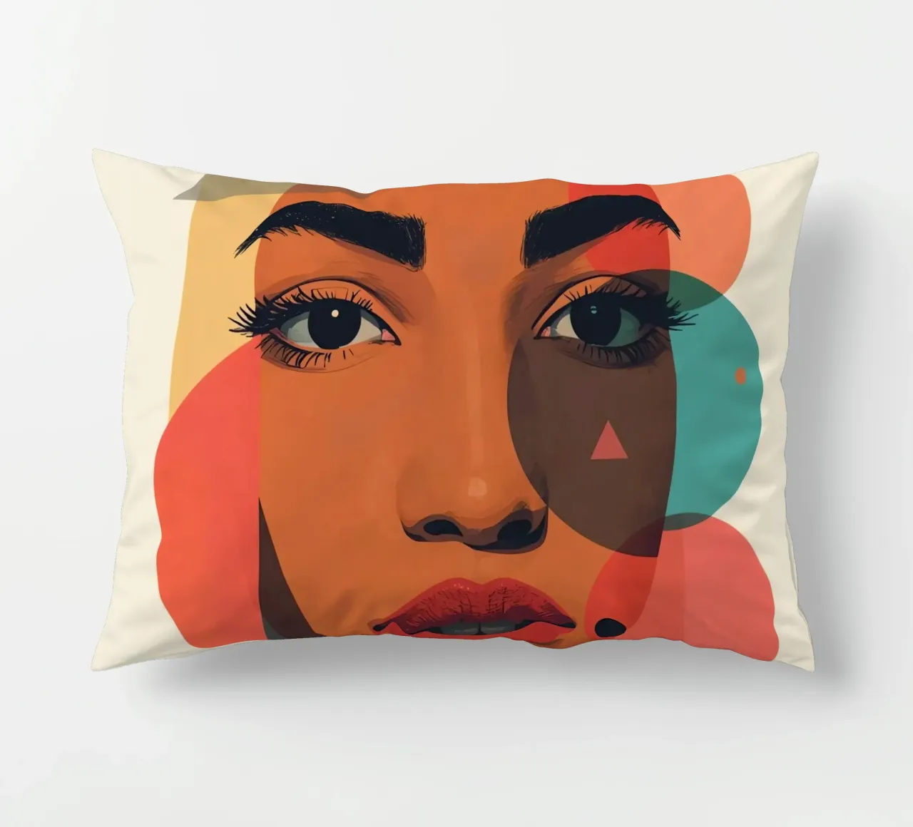 Volto di donna con sovrapposizione di forme geometriche cuscino da DesignDoodle