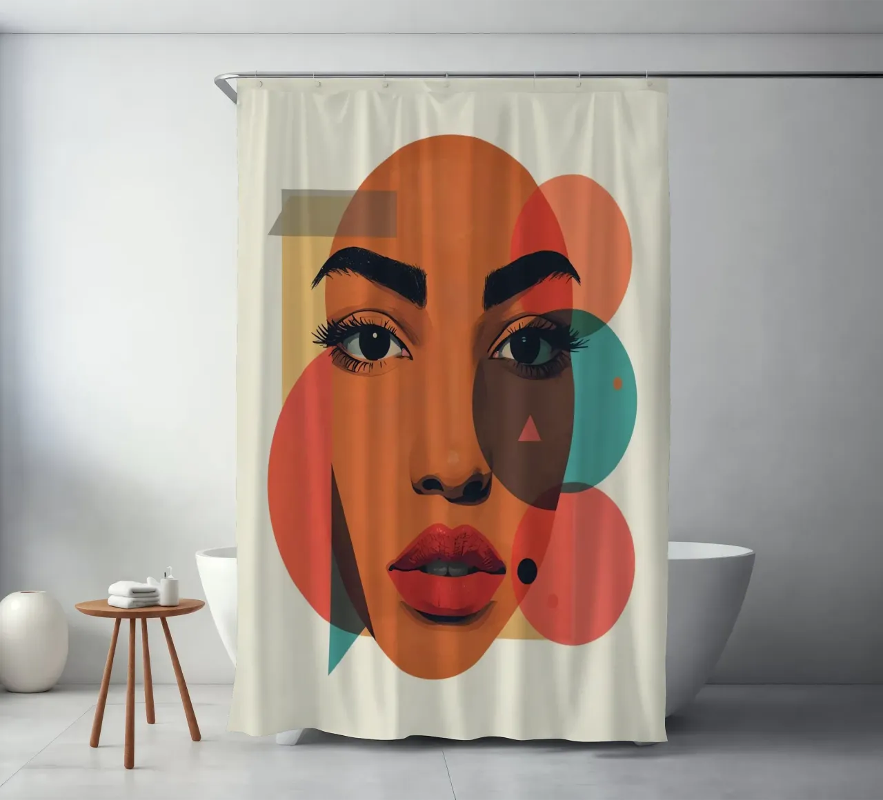 Volto di donna con sovrapposizione di forme geometriche tenda da doccia da DesignDoodle