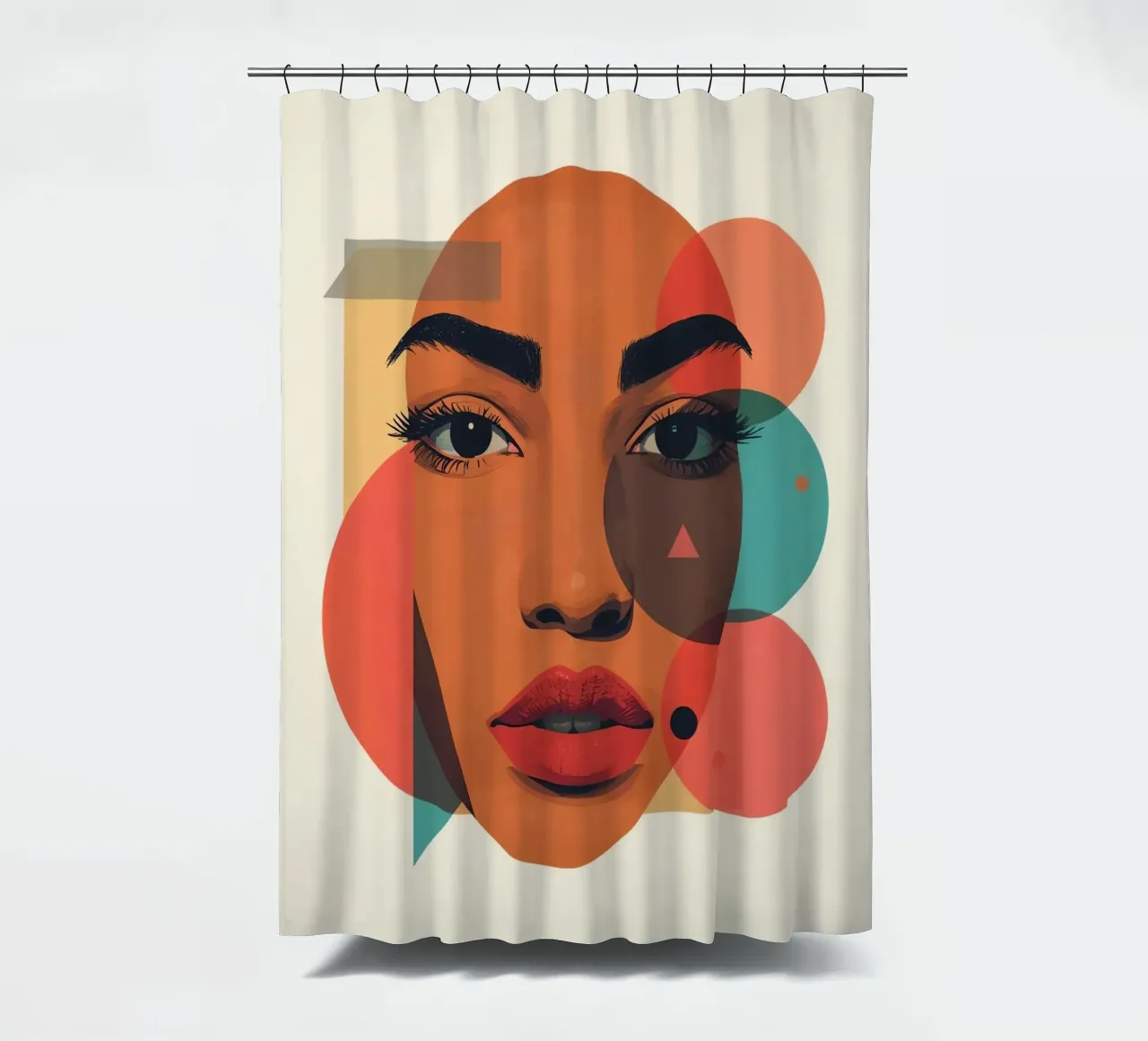 Volto di donna con sovrapposizione di forme geometriche tenda da doccia da DesignDoodle