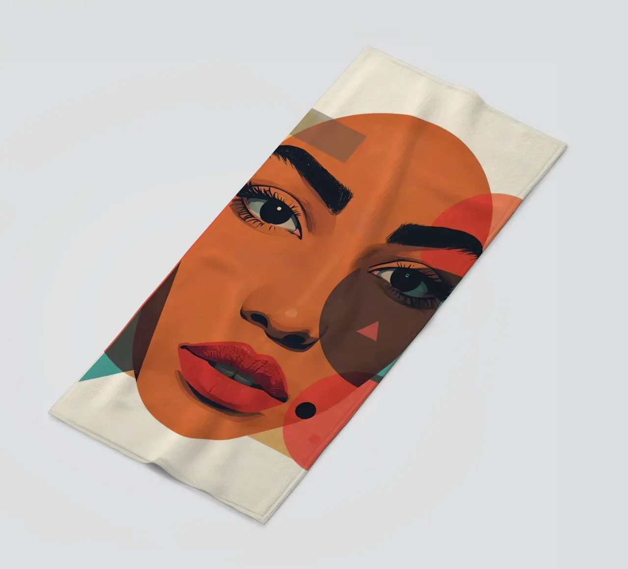Volto di donna con sovrapposizione di forme geometriche telo mare da DesignDoodle