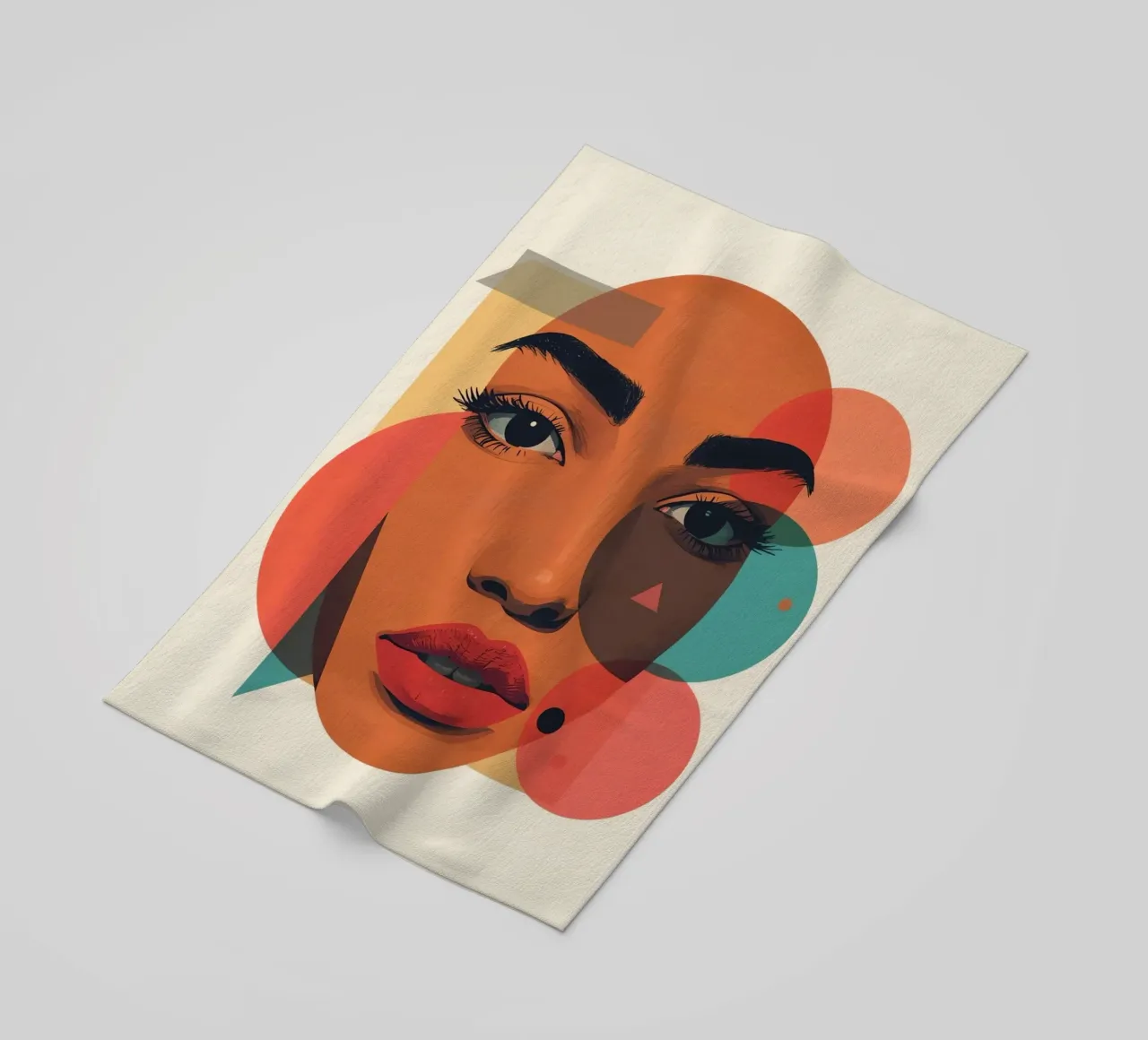 Volto di donna con sovrapposizione di forme geometriche telo mare da DesignDoodle