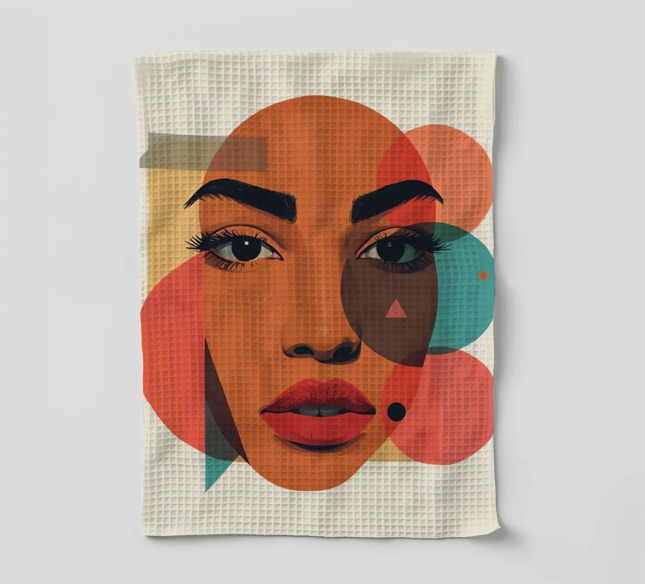 Volto di donna con sovrapposizione di forme geometriche canovaccio da cucina da DesignDoodle