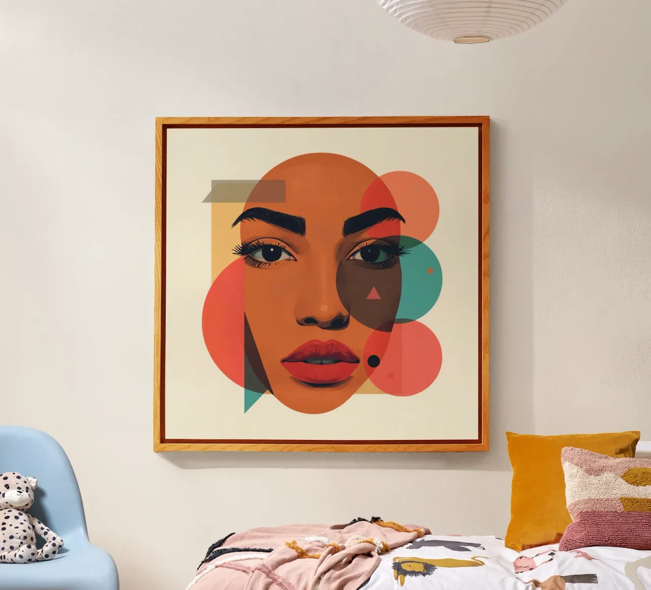 Volto di donna con sovrapposizione di forme geometriche plexiglass da DesignDoodle