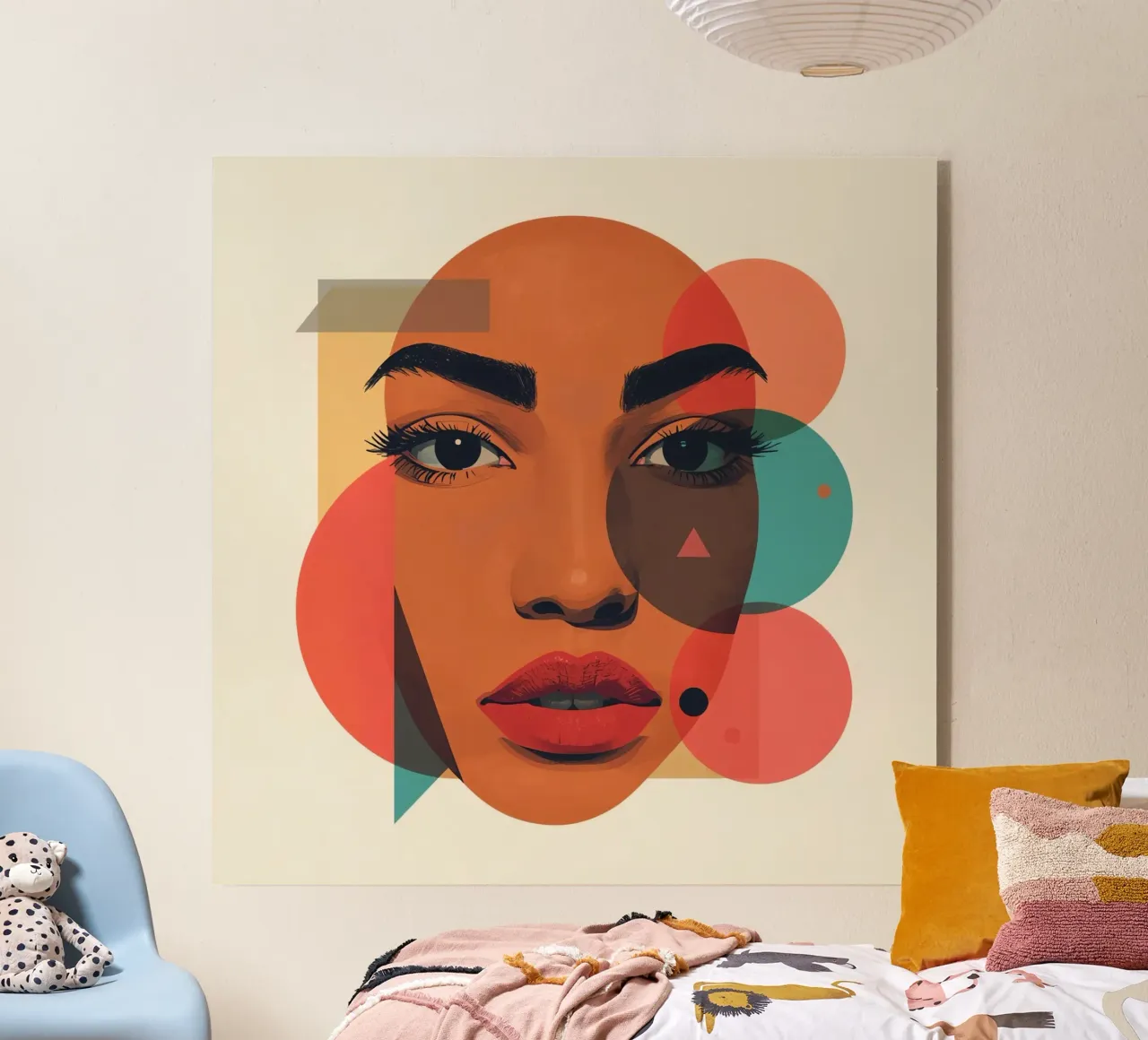 Volto di donna con sovrapposizione di forme geometriche plexiglass da DesignDoodle