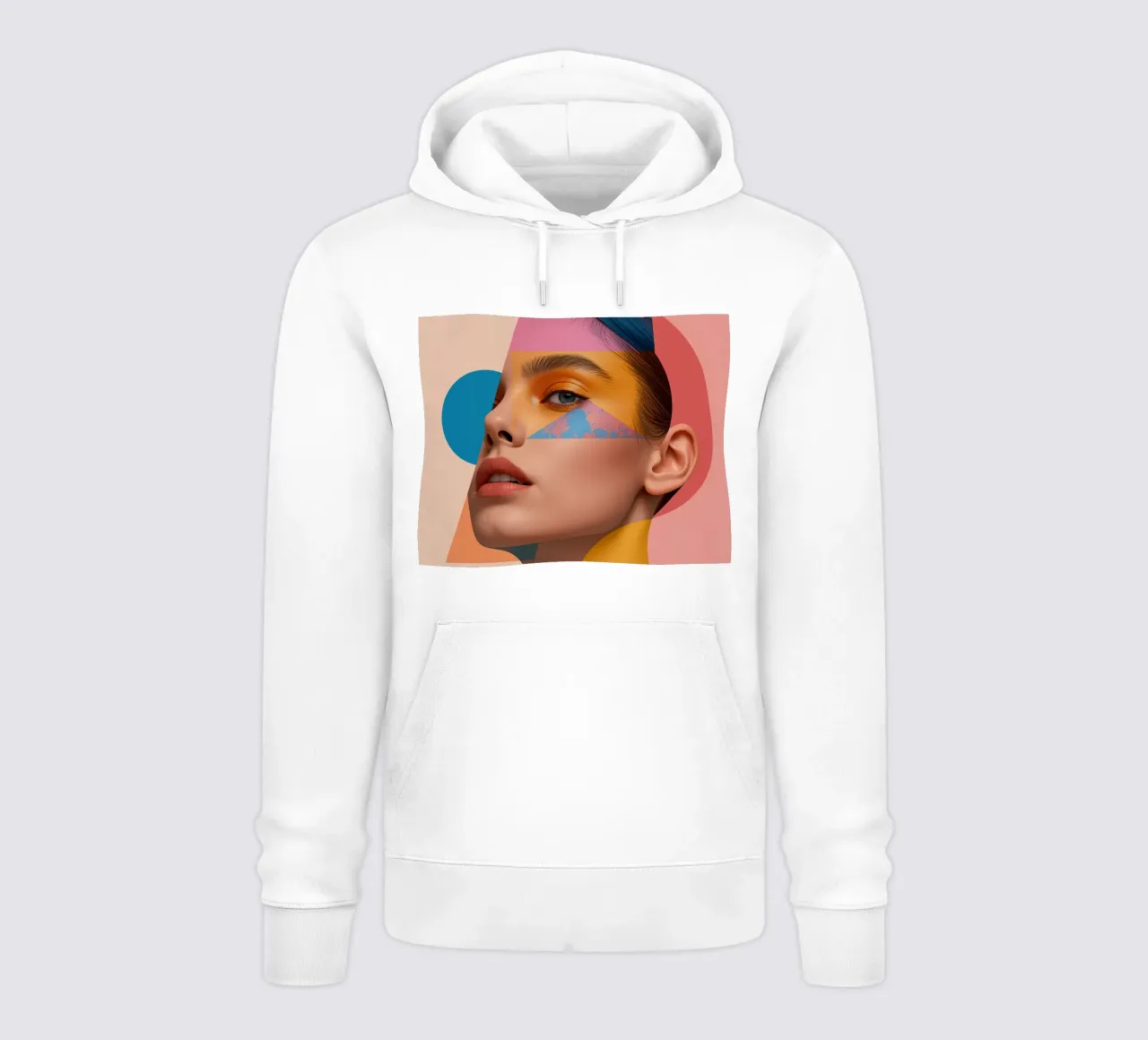 Volto di donna con sovrapposizioni di forme geometriche e colori brillanti felpa con cappuccio da DesignDoodle