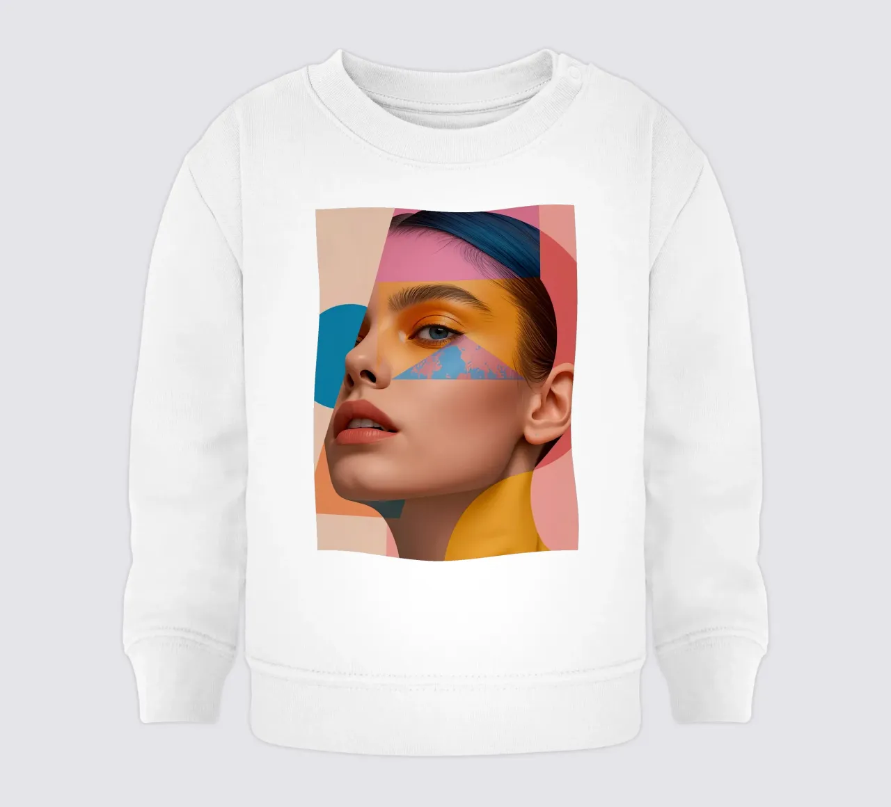 Volto di donna con sovrapposizioni di forme geometriche e colori brillanti felpa neonato da DesignDoodle