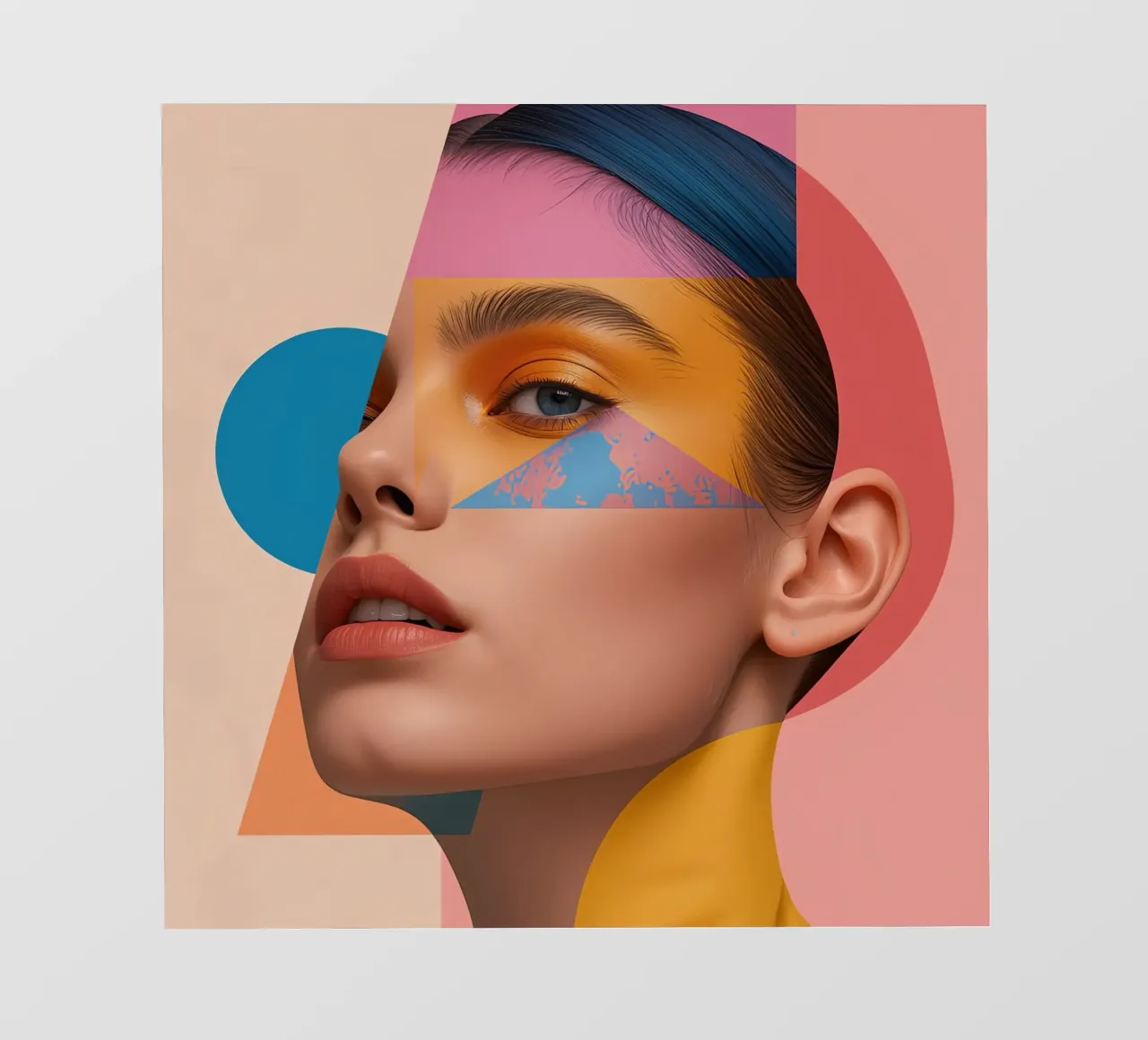 Volto di donna con sovrapposizioni di forme geometriche e colori brillanti pellicola backlit da DesignDoodle