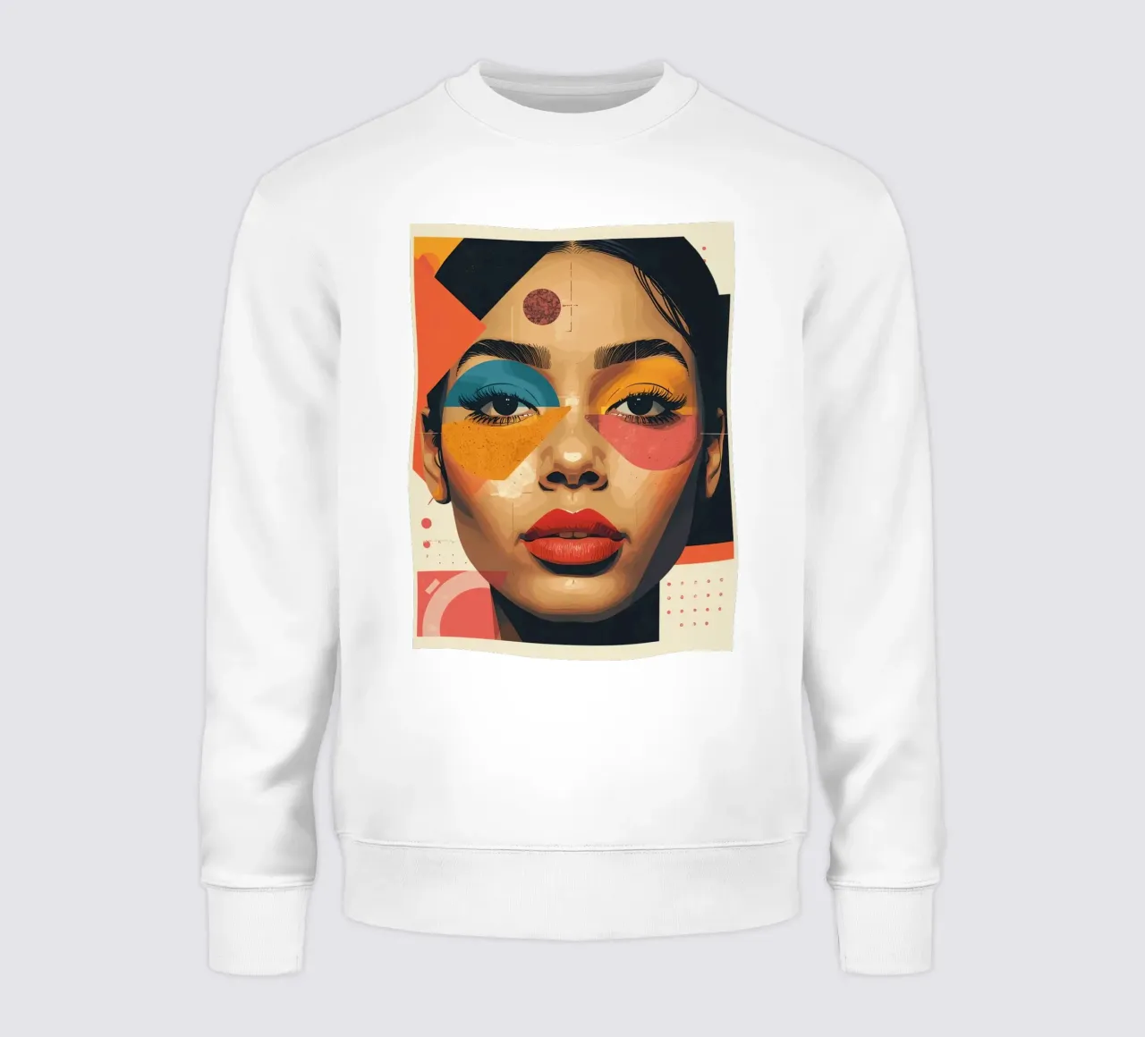 Woman's Face with Geometric Shapes and Abstract Background sweatshirt by DesignDoodle
