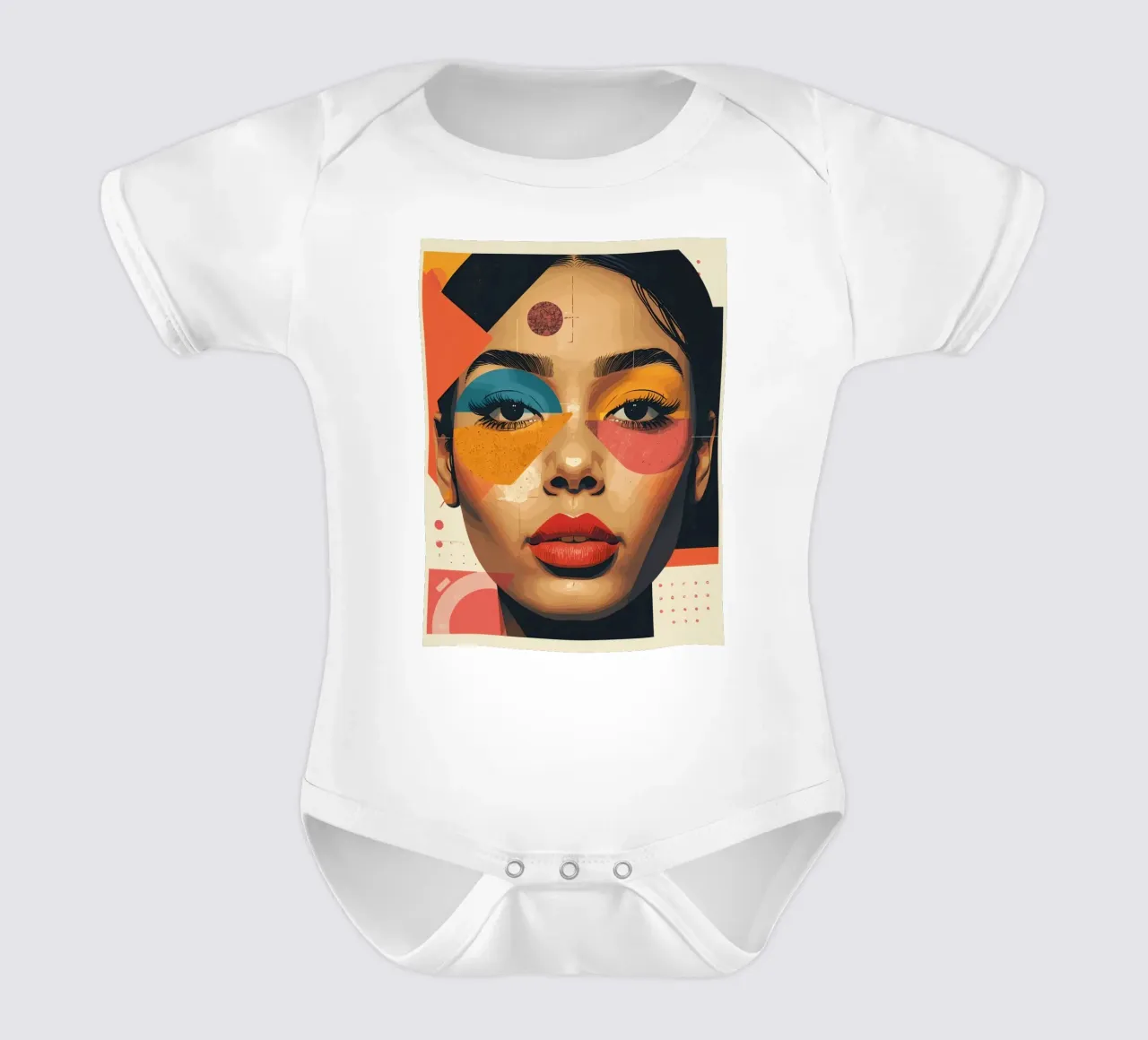 Woman's Face with Geometric Shapes and Abstract Background short-sleeve baby romper by DesignDoodle