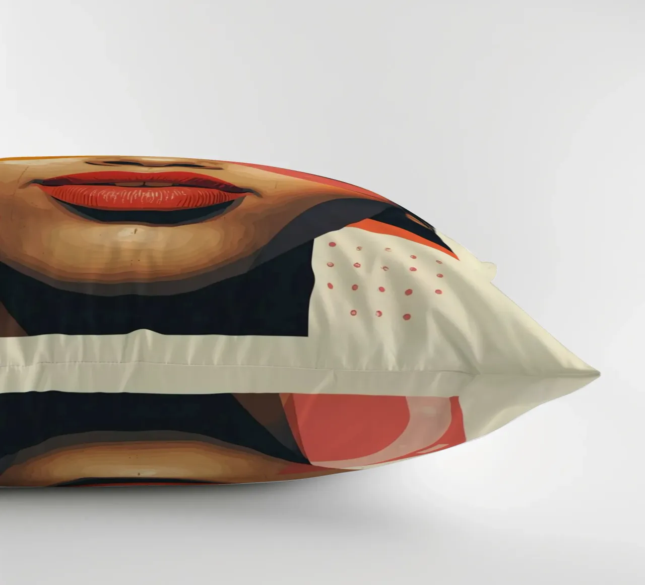 Woman's Face with Geometric Shapes and Abstract Background decorative cushion by DesignDoodle
