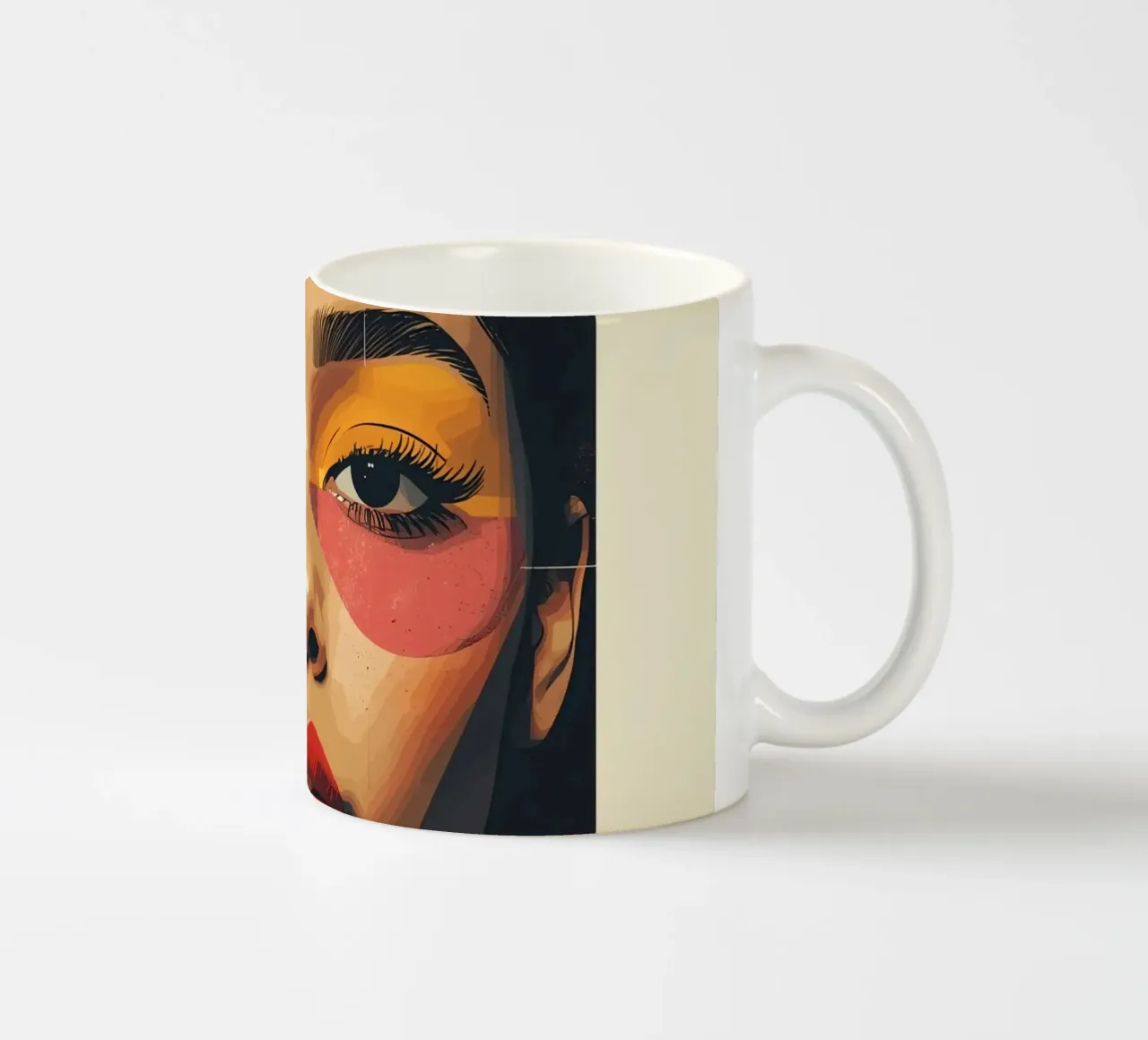 Woman's Face with Geometric Shapes and Abstract Background ceramic mug by DesignDoodle